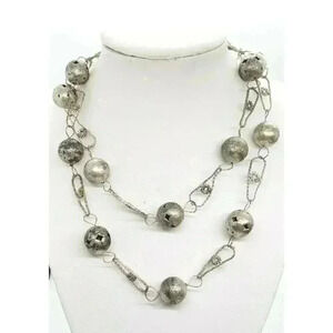 Vintage silver wedding necklace Mexican traditional Long Ball Bead Chain